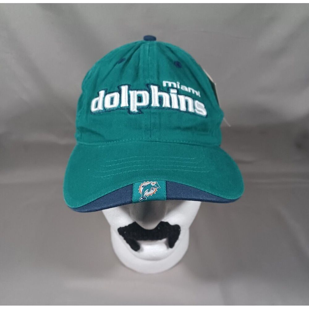 Vtg NFL Miami Dolphins Hat Green Strap Back Embroidred Logo Y2K